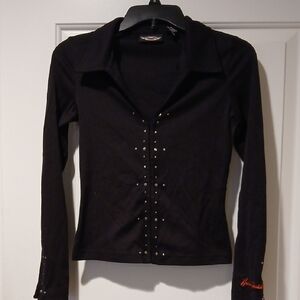 Harley-Davidson Black Long Sleeve Button-Down Shirt with Stud Detail